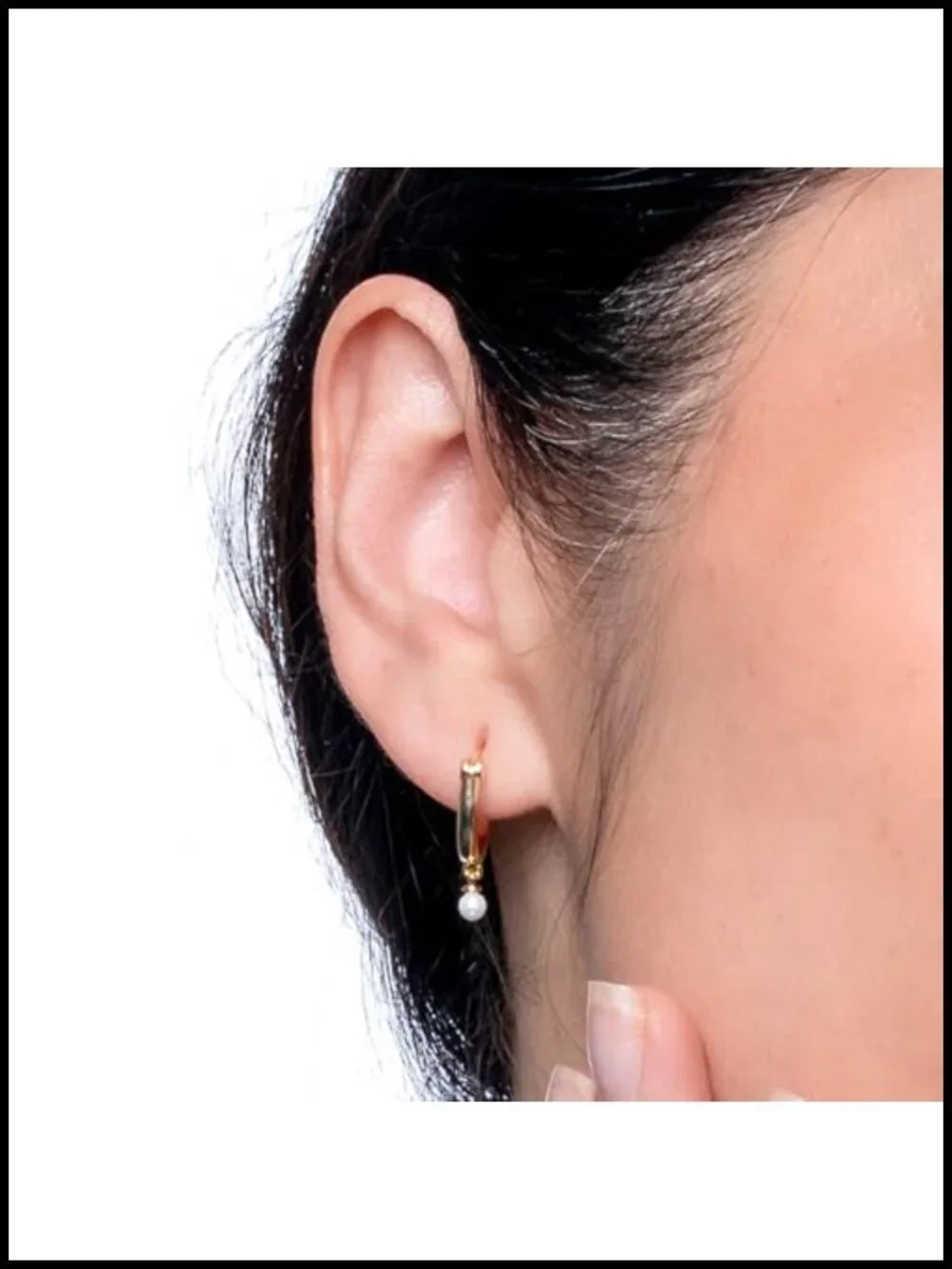 14K Gold-Plated Pearl Drop Huggie Hoop Earrings